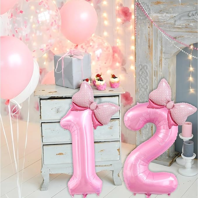 40 inch Number Balloon with Bow Pink Birthday Number Balloon - Image 3