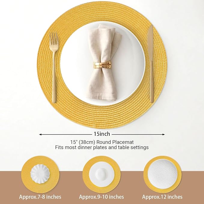 FunWheat Round Braided Placemats Set of 4 Table Mats - Image 2