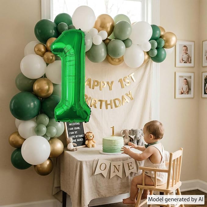 Green Number 1 Balloon 40 Inch, Foil Numeral - Image 7