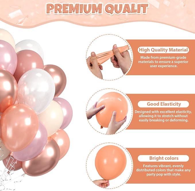 Dusty Pink Balloons, Double Stuffed Beige Balloon Pearl White Metallic Rose - Image 3