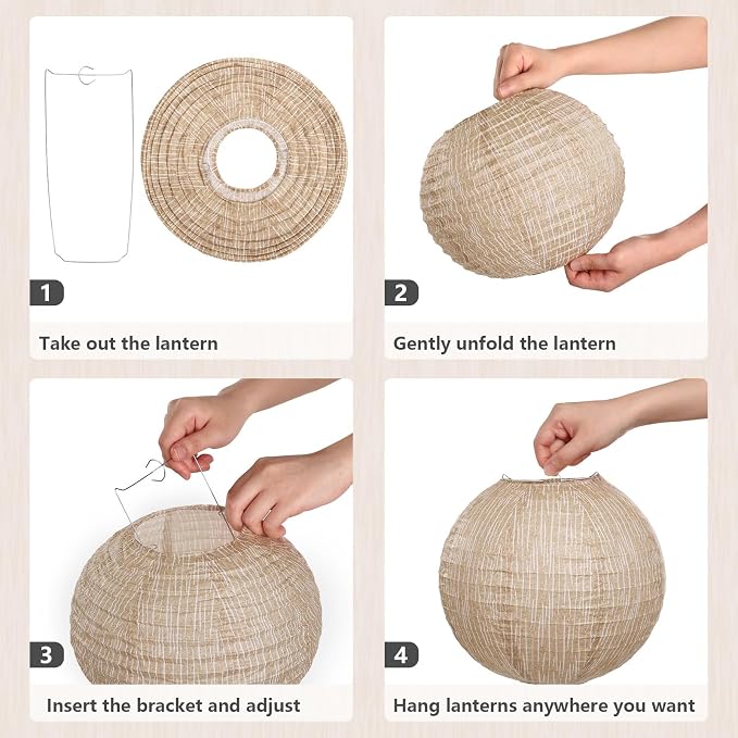LIHAO 12PCS Boho Paper Lanterns, Burlap Print Chinese Lanterns, 10 Inch | - Image 3