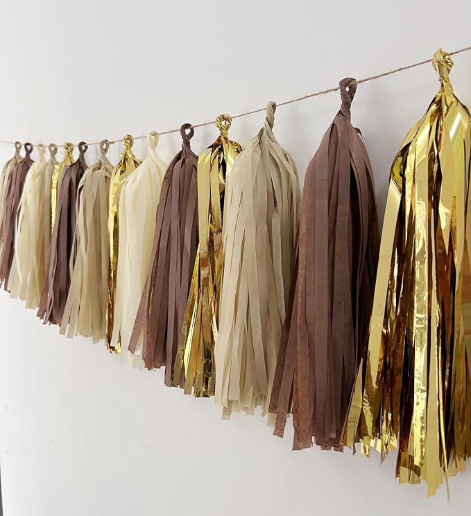 20PCS Brown Tan Cream Gold DIY Tissue Tassel Garland Party Tassel Banner - Image 3
