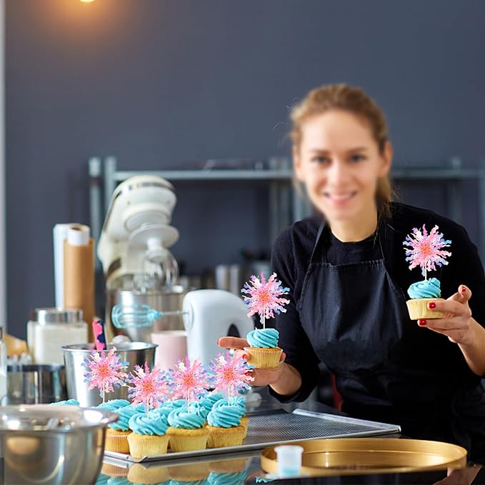 30 PCS Foil Firework Cupcake Toppers Sparkle Tinsel Cupcake Picks Happy - Image 7