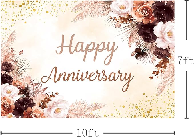 MEHOFOND Boho Happy Anniversary Backdrop Pink Floral Bohemia Pampas Grass - Image 4