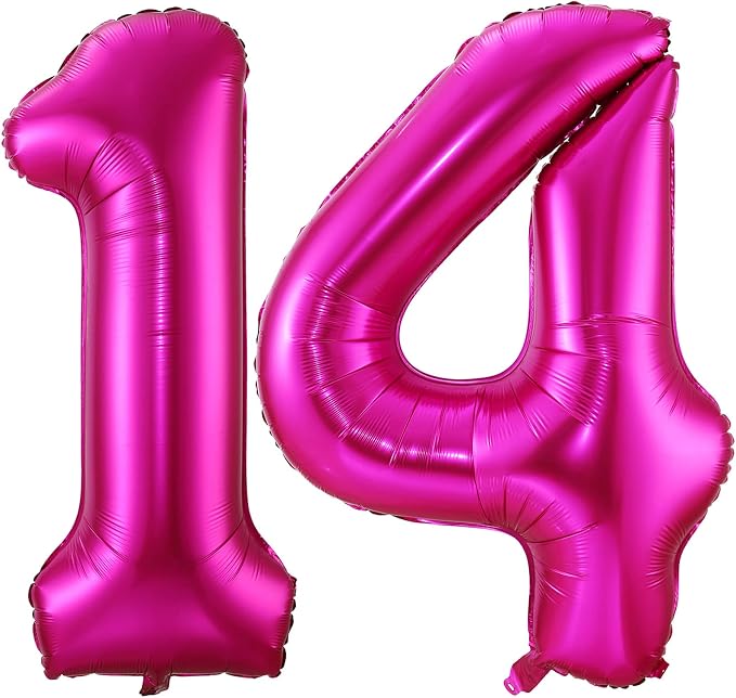 Hot Pink 14 Balloon Numbers, 40 Inch 14th or 41st Birthday Balloon Foil Mylar by BBPOOL