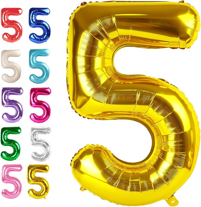 Gold Number 5 Balloon 40 inch, Balloon numbers party supplies, deco photo shoot by Upgesy