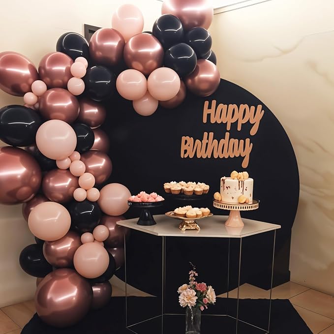 Black Rose Gold Balloons, Metallic Pearl Matte Confetti Balloon - Image 5