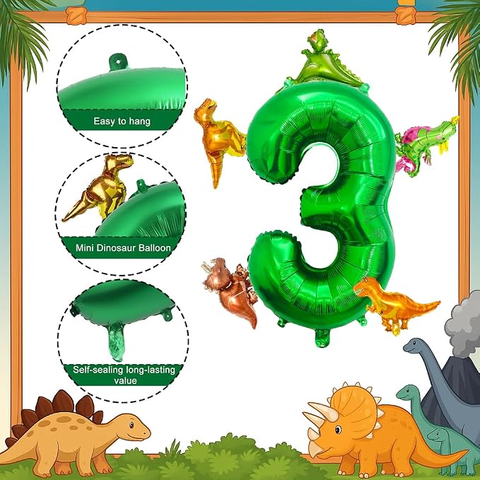 LilyZheng 3rd Birthday Dinosaur Decorations, 40 Inch Dark Green Number 3 Balloon - Image 3