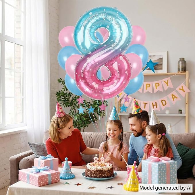 40 Inch Pink Blue Number 8 Balloon, Large Gradient Foil 8 Balloon - Image 5