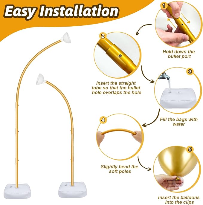 8.2FT & 6FT Gold Balloon Arch Stand, Free Bending Top Balloon Arch Kit - Image 4