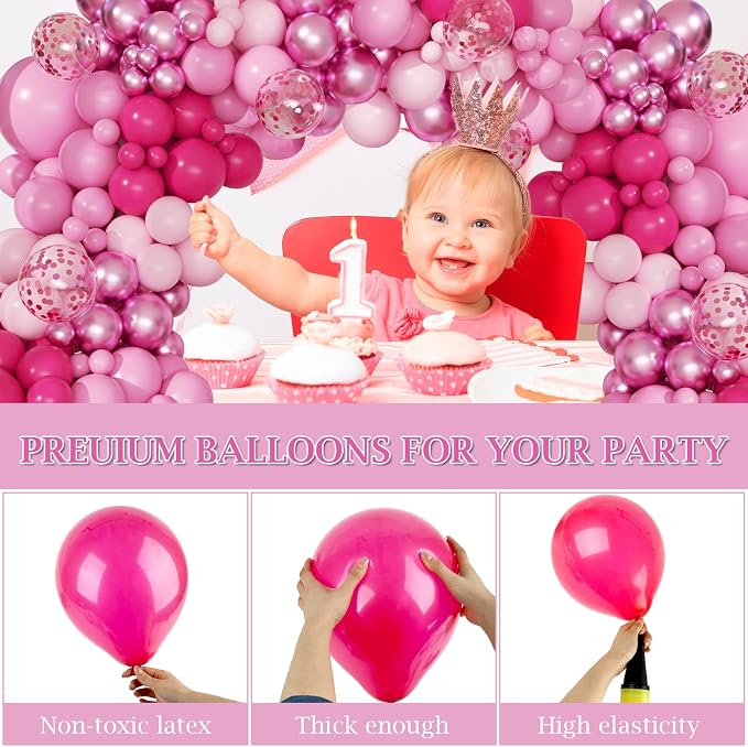 168pcs Hot Pink Balloon Garland Arch Kit Different Sizes | 18 12 10 5 inch - Image 4