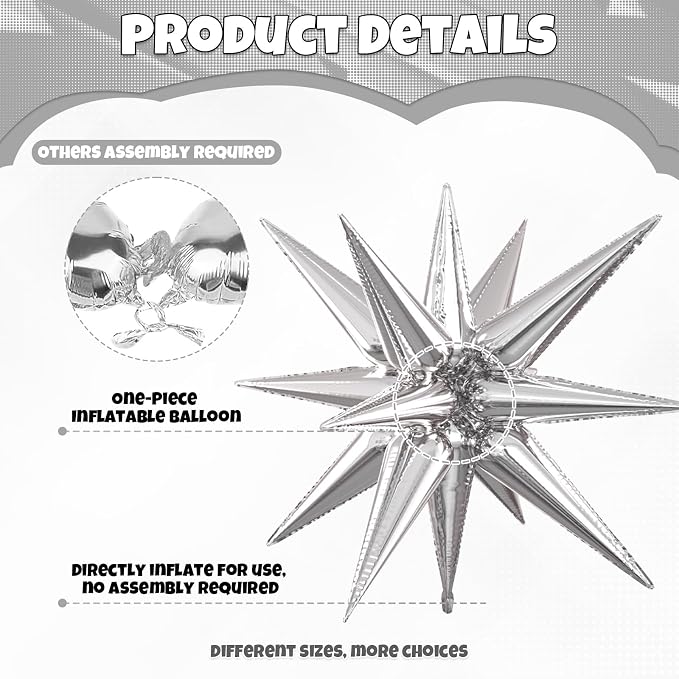 Silver Star Balloons, 22/27 Inch Silver Star Foil Balloons, Aluminum Foil - Image 3