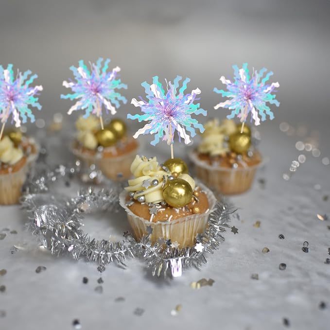 Gyufise 20Pcs Foil Firework Cupcake Toppers Happy Birthday Cake Toppers Sparkle - Image 5