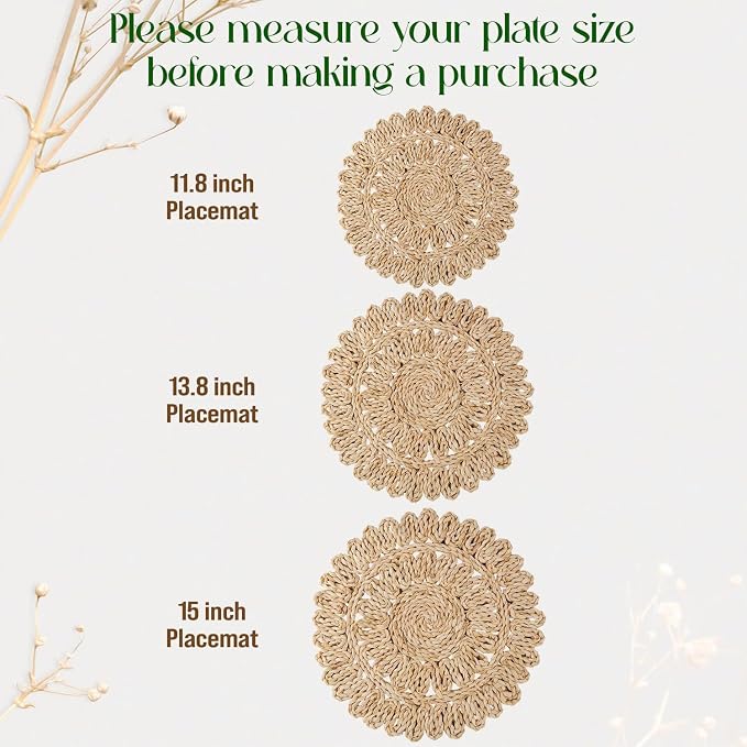 15" Corn Husk Woven Round Placemats Set of 4 - Image 5
