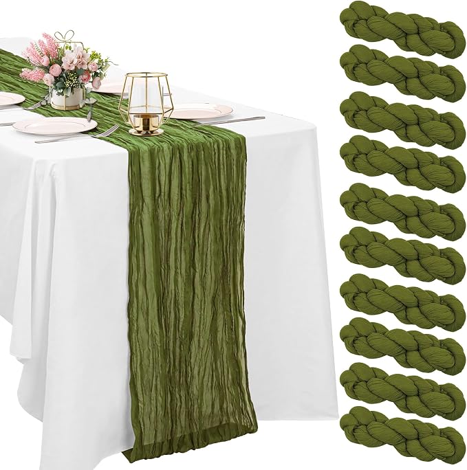 10 Pack Olive Green Cheesecloth Table Runner 10FT Boho Gauze Fabric Table by HAISIWLKJ