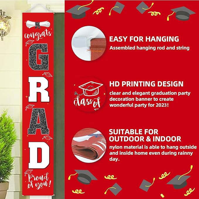 Graduation Decorations 2026 Banner Porch Sign Red Black - Image 3