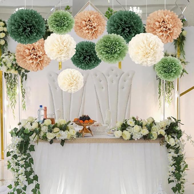 Capesaro Olive Sage Green 12PCS Paper Pom Poms Party Decorations - Image 8