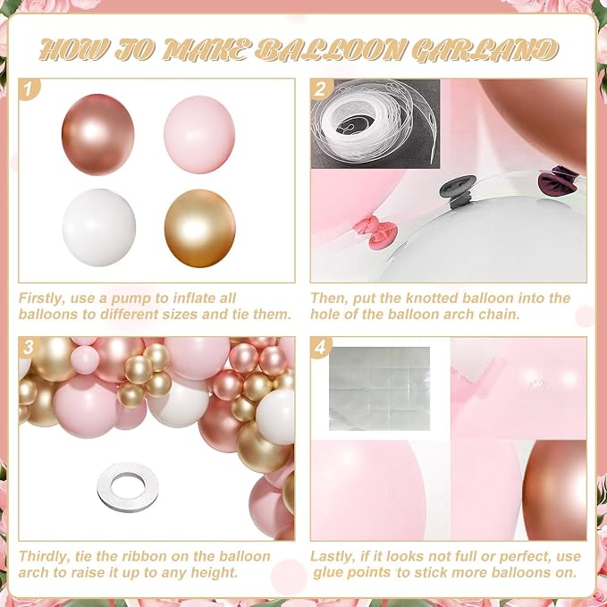 Rose Gold Pink Balloon Arch Kit 163 Pcs rose gold Balloon Garland Kit Include - Image 7