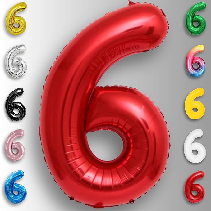 Red Number Balloon 6 Mylar Foil Balloons 40 inch - Image 6