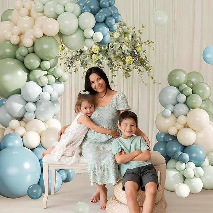 Dusty Blue Sage Green Balloon Arch Kit - Image 4