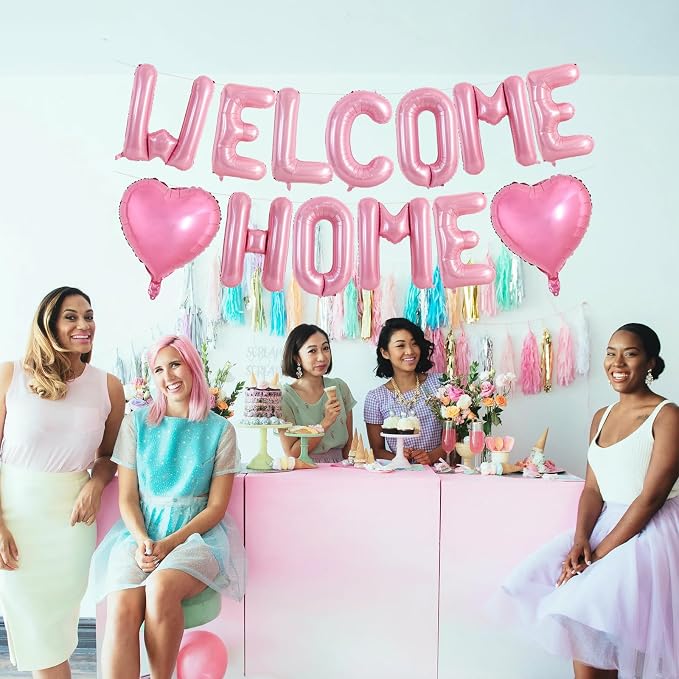 TONIFUL 16 Inch Pink WELCOME HOME Foil Letter Balloons Banner Decorations | - Image 3