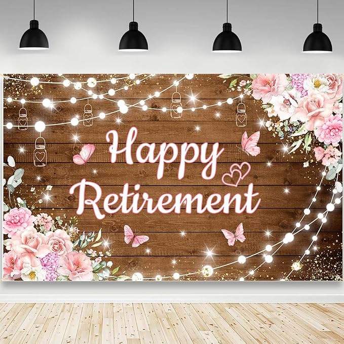 AIBIIN Rustic Retirement Backdrop Happy Retirement Photography Background Pink by AIBIIN