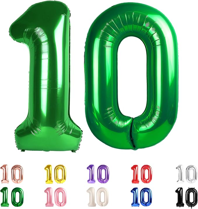 Number 10 Balloon 40Inch for 10 Year Old Birthday Decorations, Dark Green | by Mluchee