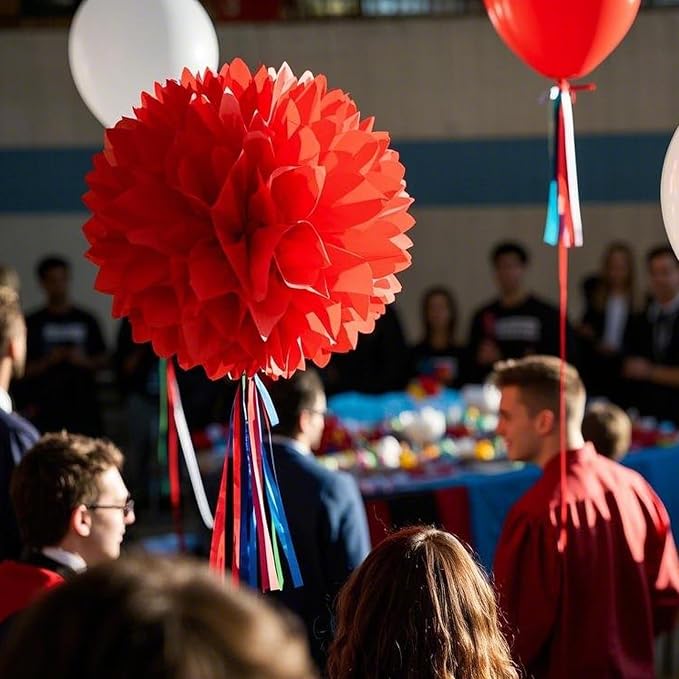 Capesaro Red and White Paper Pom Poms - Image 5