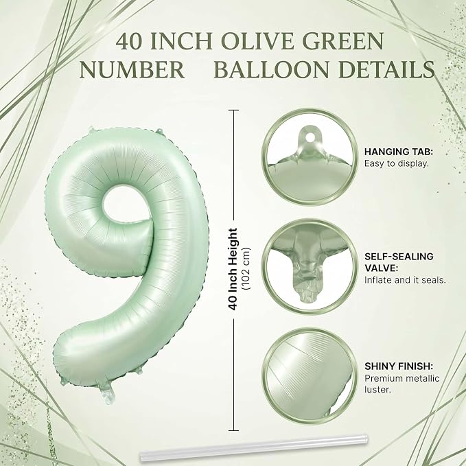 Olive Green Number 9 Balloon 40 Inch, Photo Prop - Image 4