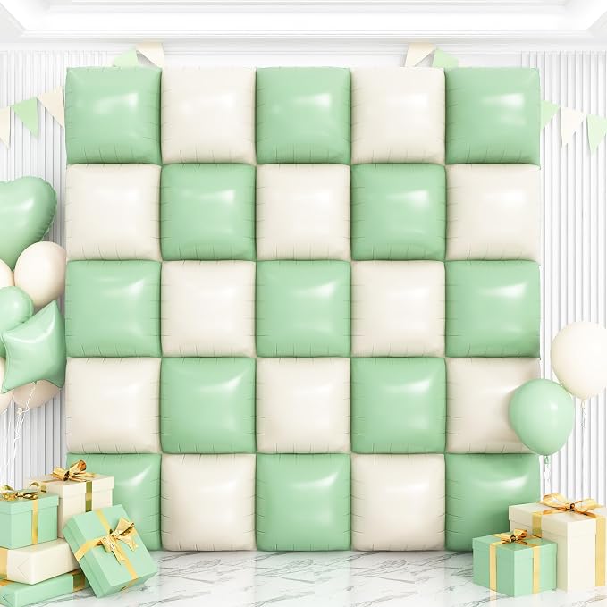 Matte Mint Green and Beige Foil Balloons Wall Tunnel Backdrop Double Sided by OTLGEUA