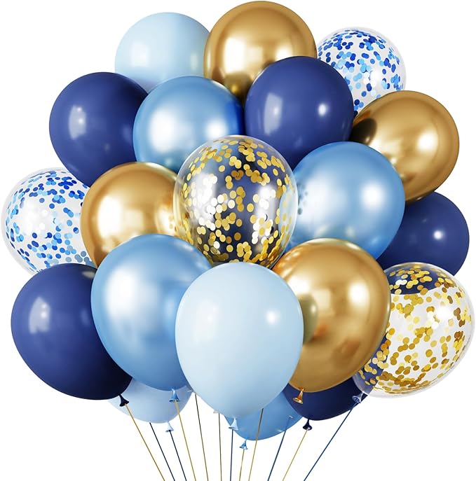 RUBFAC Navy Blue Gold Balloon, Party Balloons Pastel Blue Metallic Confetti by RUBFAC