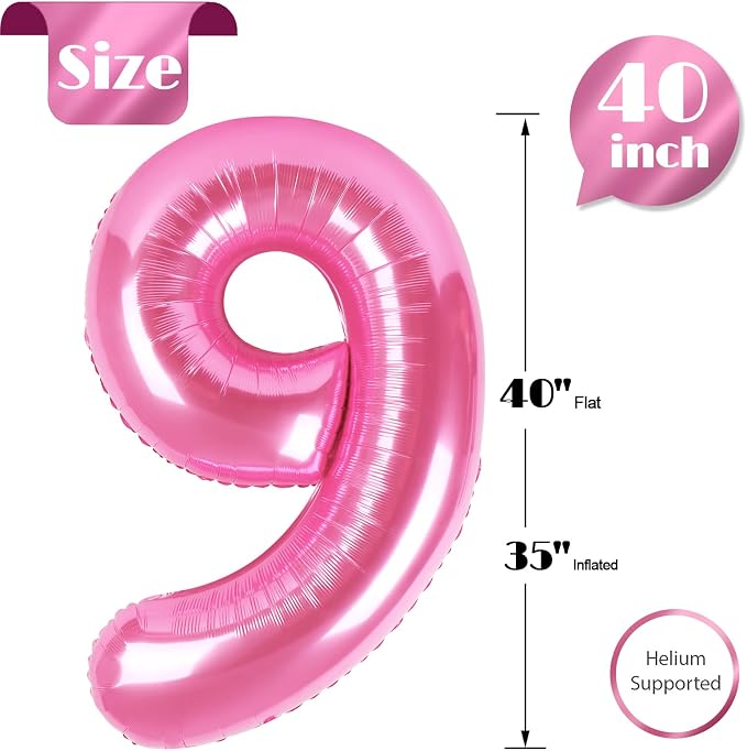 Pink 9 Balloon - Number Balloon 40 Inch, 9th Pink Birthday Decorations | Large - Image 5