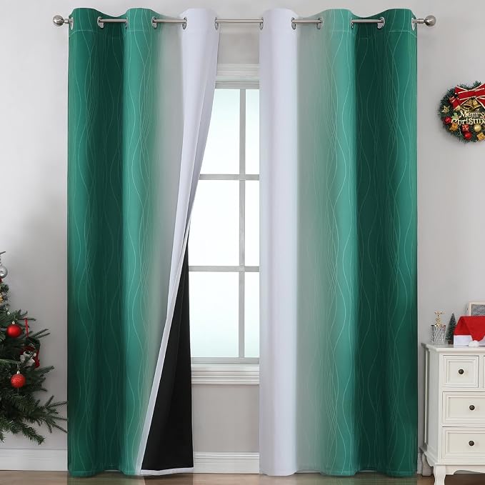 Green and Greyish White Blackout Curtains by ESTELARTEXTILER