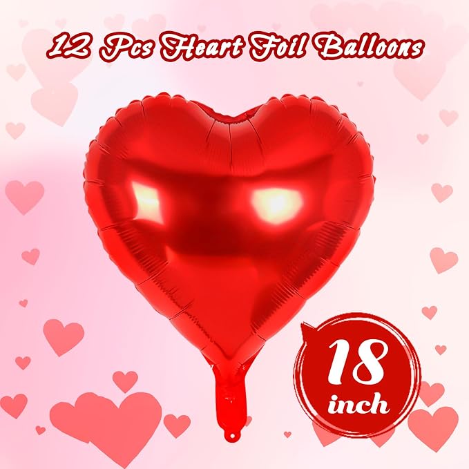 12 Pcs Red Heart Balloons, 18 Inch Heart Foil Balloons Love Balloon Valentine - Image 2