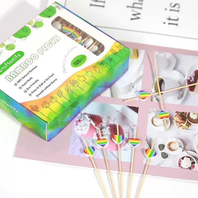 100pcs Rainbow Color Love Heart Cocktail Picks Rainbows Stripe Decoration - Image 4