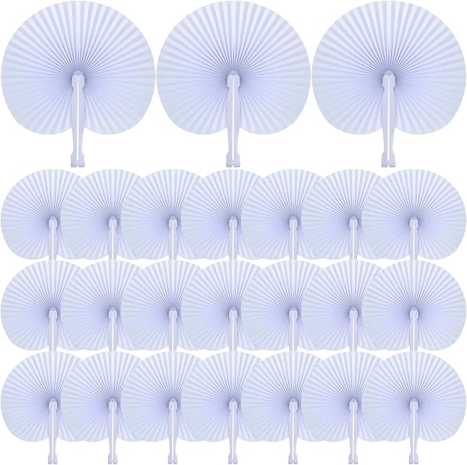 Yulejo 100 Packs White Wedding Fan Round Folding Paper Fans by Yulejo