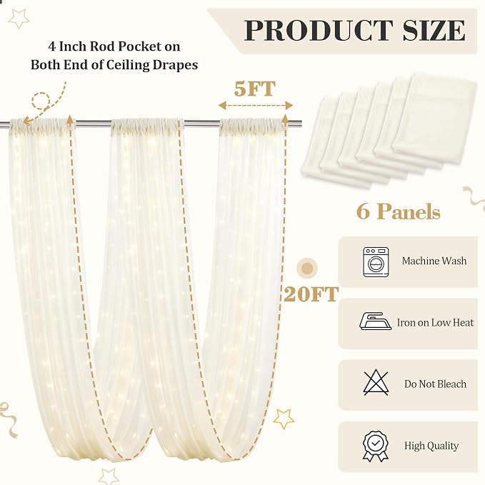 6 Panels Beige Ceiling Curtains - Image 2