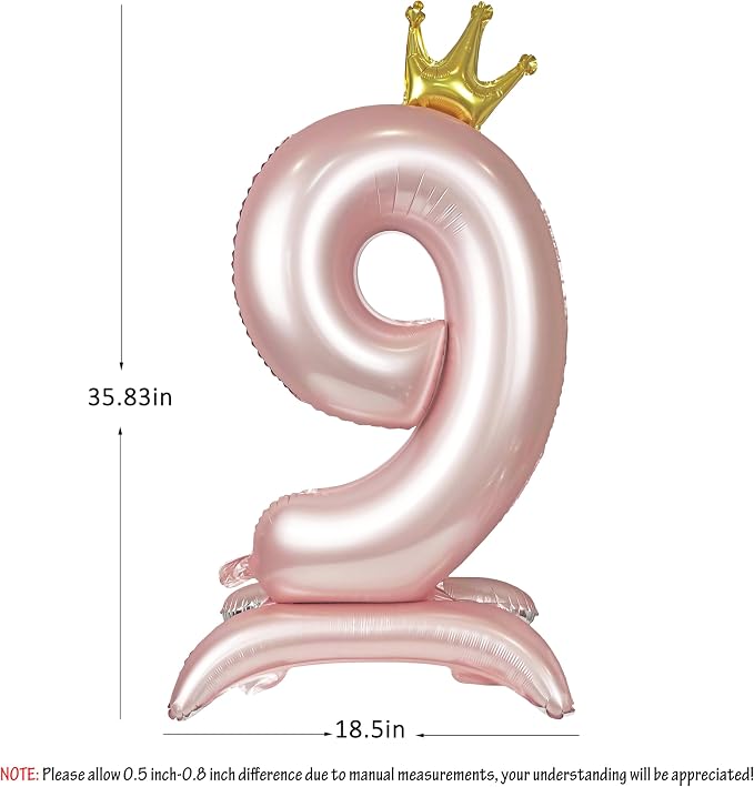 Pink Crown Number 9 Balloon Standing Pink Princess digital 9 Foil Balloon | - Image 2