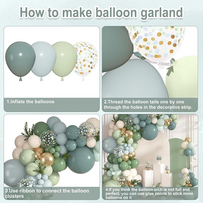 152Pcs Dusty Blue Sage Green Balloons Arch Kit Different Size | Mist Green Fog - Image 7