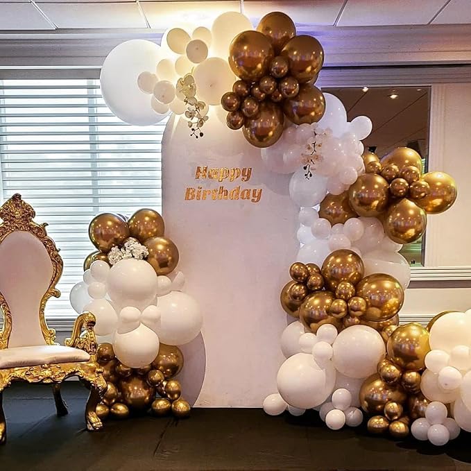 White and Gold Balloons Garland Arch Kit - Image 4
