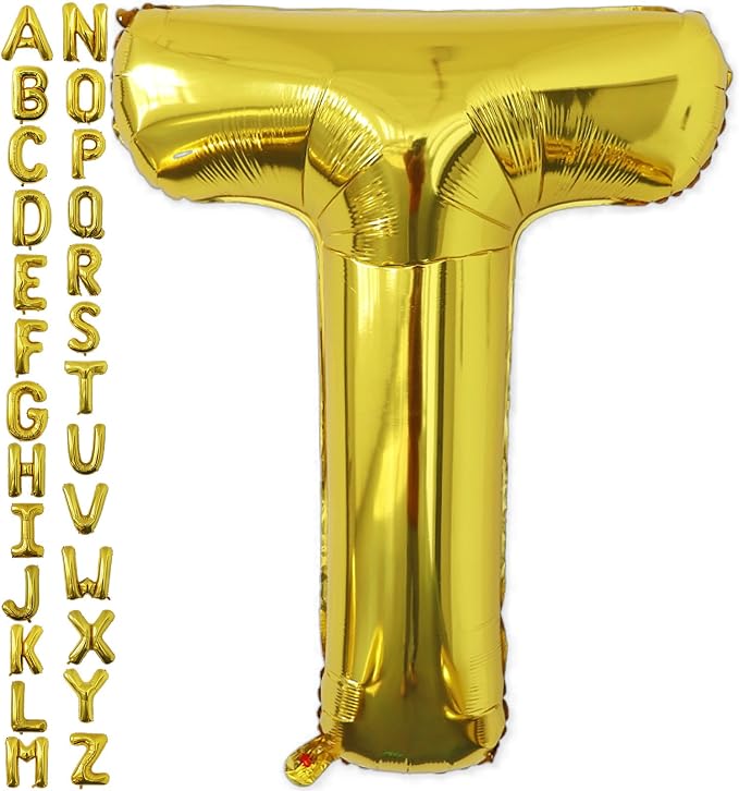 VHUWE 40 inch Gold Letter T Balloon, Big Size Alphabet Foil Mylar Helium by VHUWE