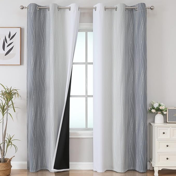 Full Room Darkening Greyish White and Grey Blackout Curtains 84 Inch Length 2 by ESTELARTEXTILER