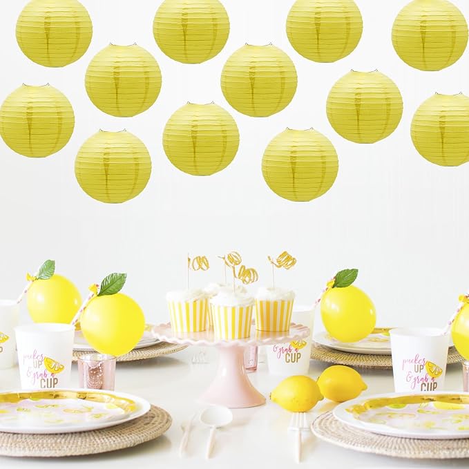 Yellow Paper Lanterns Hanging Chinese/Japanese Ceiling Round Lanterns 8 in | - Image 5