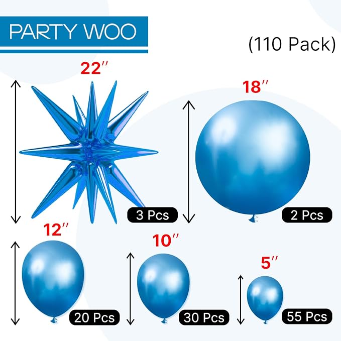 PartyWoo Metallic Blue Star Spike Navy Balloons 110pcs Different Sizes | 18 12 - Image 4