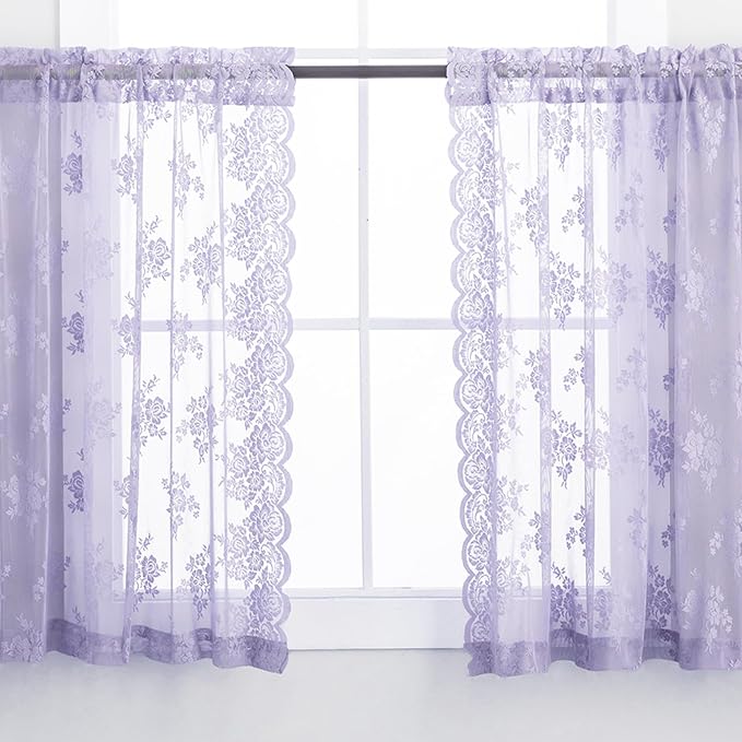 Light Purple Sheer Curtains for Small Windows W42 x L36 Inch, 2 Panels | Rod - Image 6