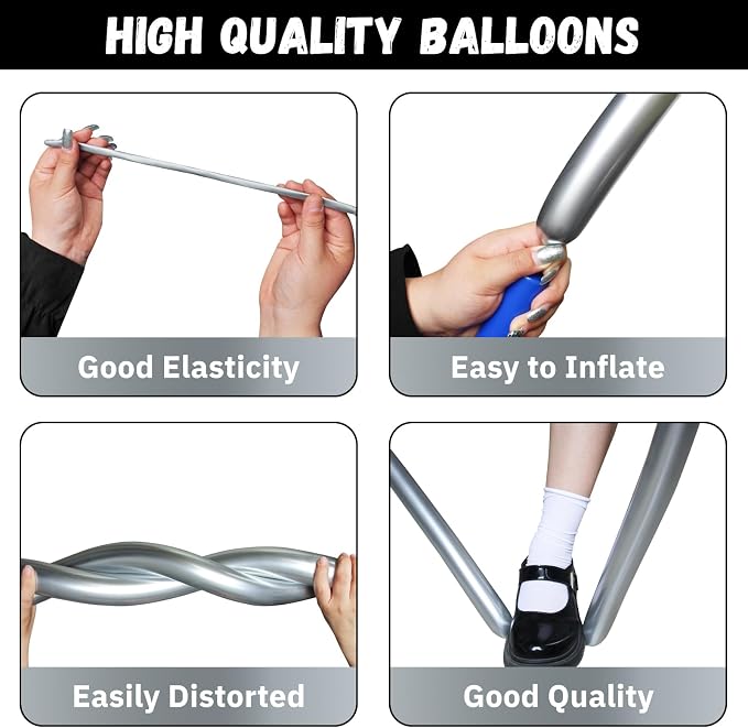 100pcs Metallic Long Balloons for Balloon Animals, Chrome 260 Balloons Art Kit - Image 3