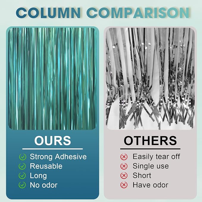 Voircoloria Retro Green Foil Fringe Backdrop Curtains, Birthday Party - Image 4