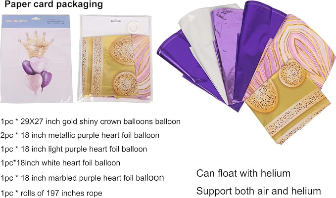 Purple Balloons Birthday Decorations，Gold Crown Princess Foil Balloons Set - Image 2