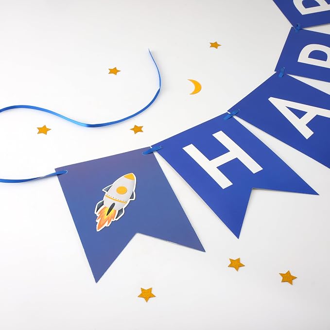Outer Space Birthday Banner, Pre-Strung Galaxy Party Decorations - Image 2