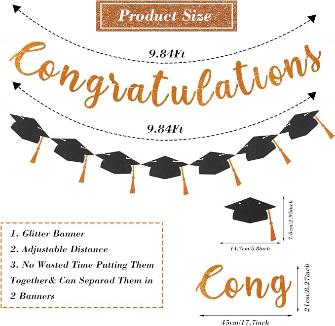 Class of 2026 Graduation Decorations Pre-Strung Glitter Congratulations Banner - Image 7